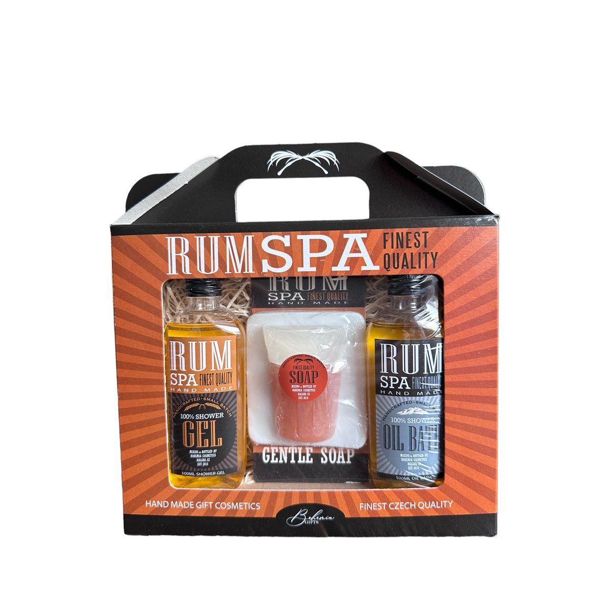 Geschenkpakket Rum spa – Bath oil 100 ml, douchegel 100 ml en zeep 70gr