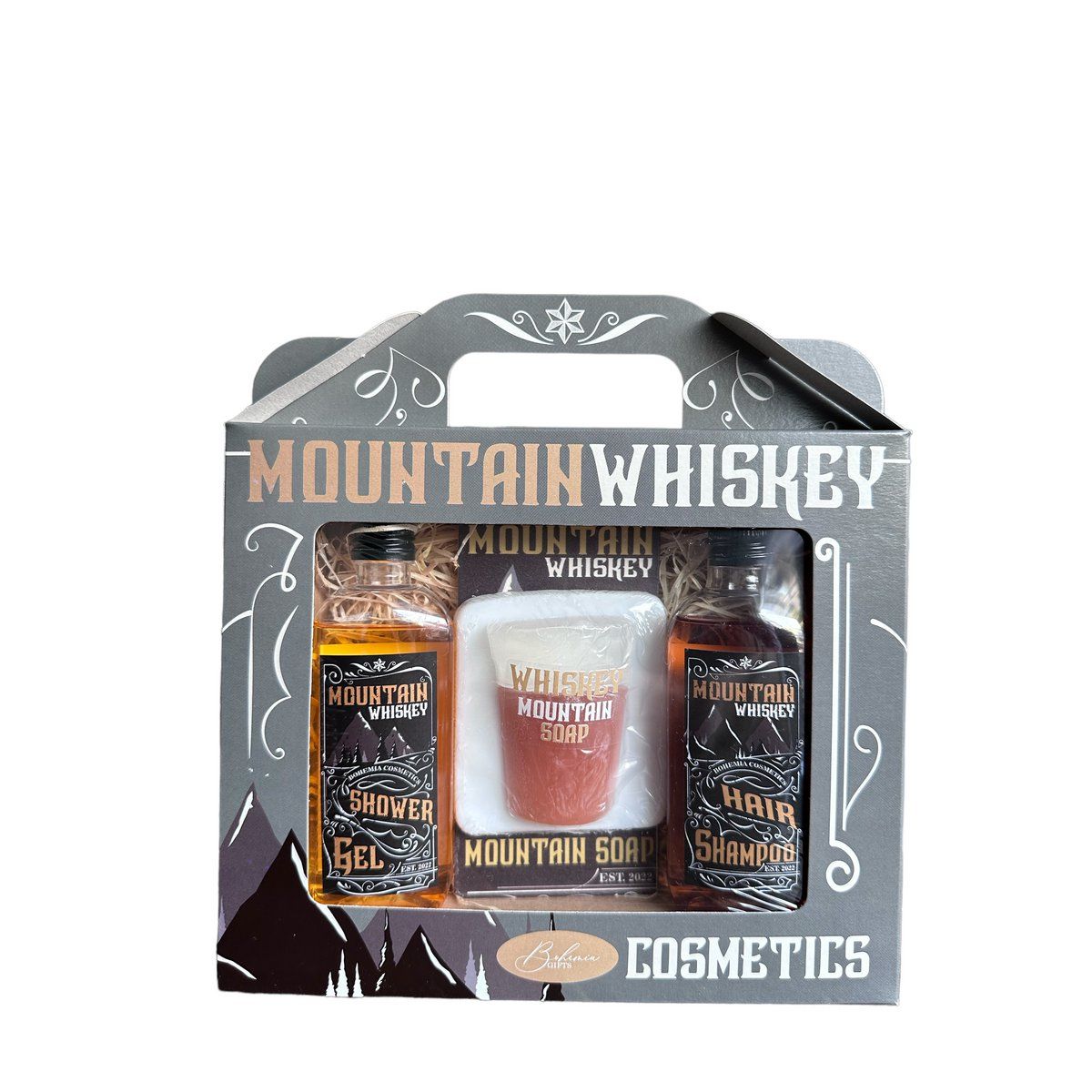 Geschenkpakket Whiskey spa – Hair shampoo 100 ml, douchegel 100 ml en zeep 70gr