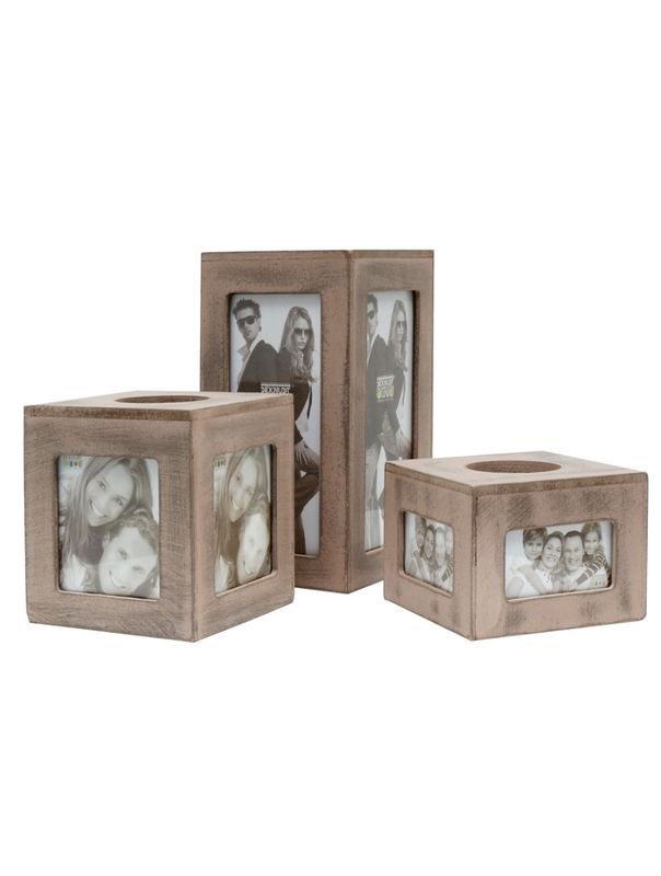 Set van 3 theelichthouders in grijs-beige