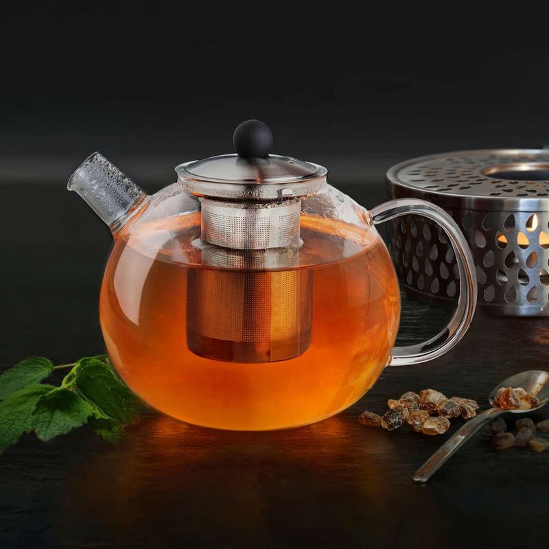 theepot met glazen zeefinzet 1,0l - glazen theepot met roestvrijstalen zeef en deksel - ideaal voor het bereiden van losse thee - druppelvrij