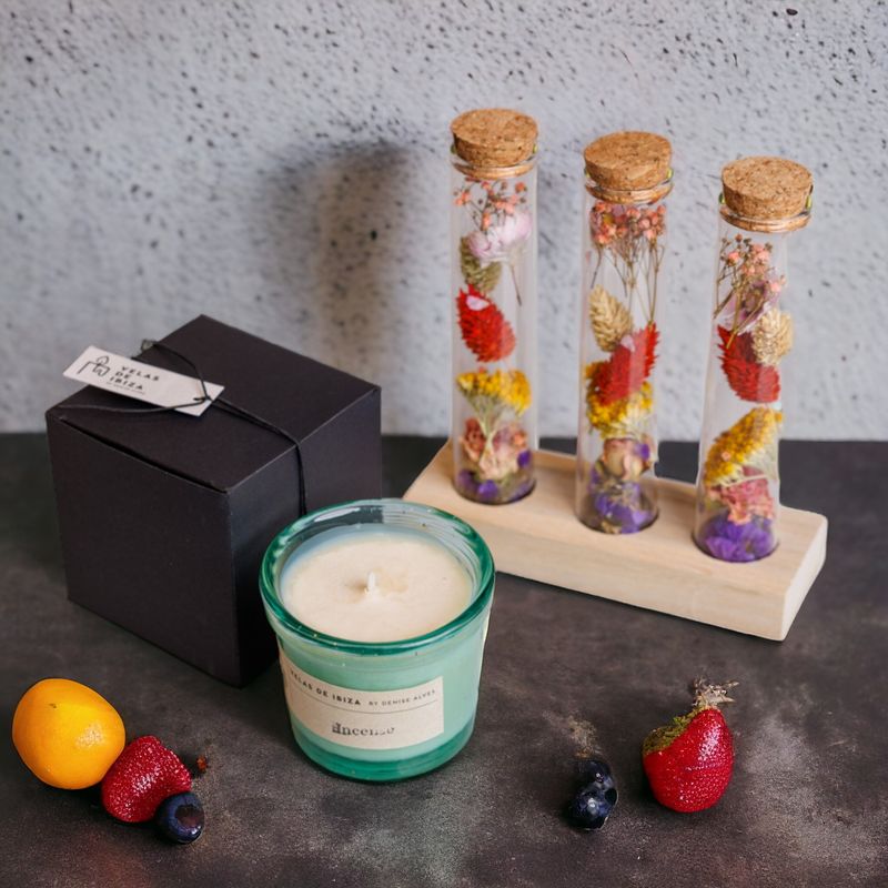 Droogbloemen message box met ibiza geurkaarsje