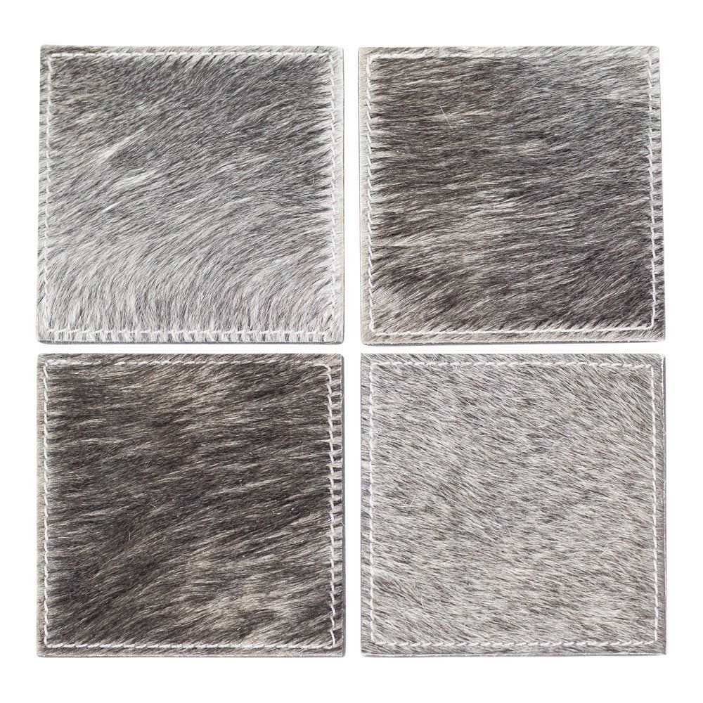 onderzetter koehuid vierkant grijs 10cm (set of 4)