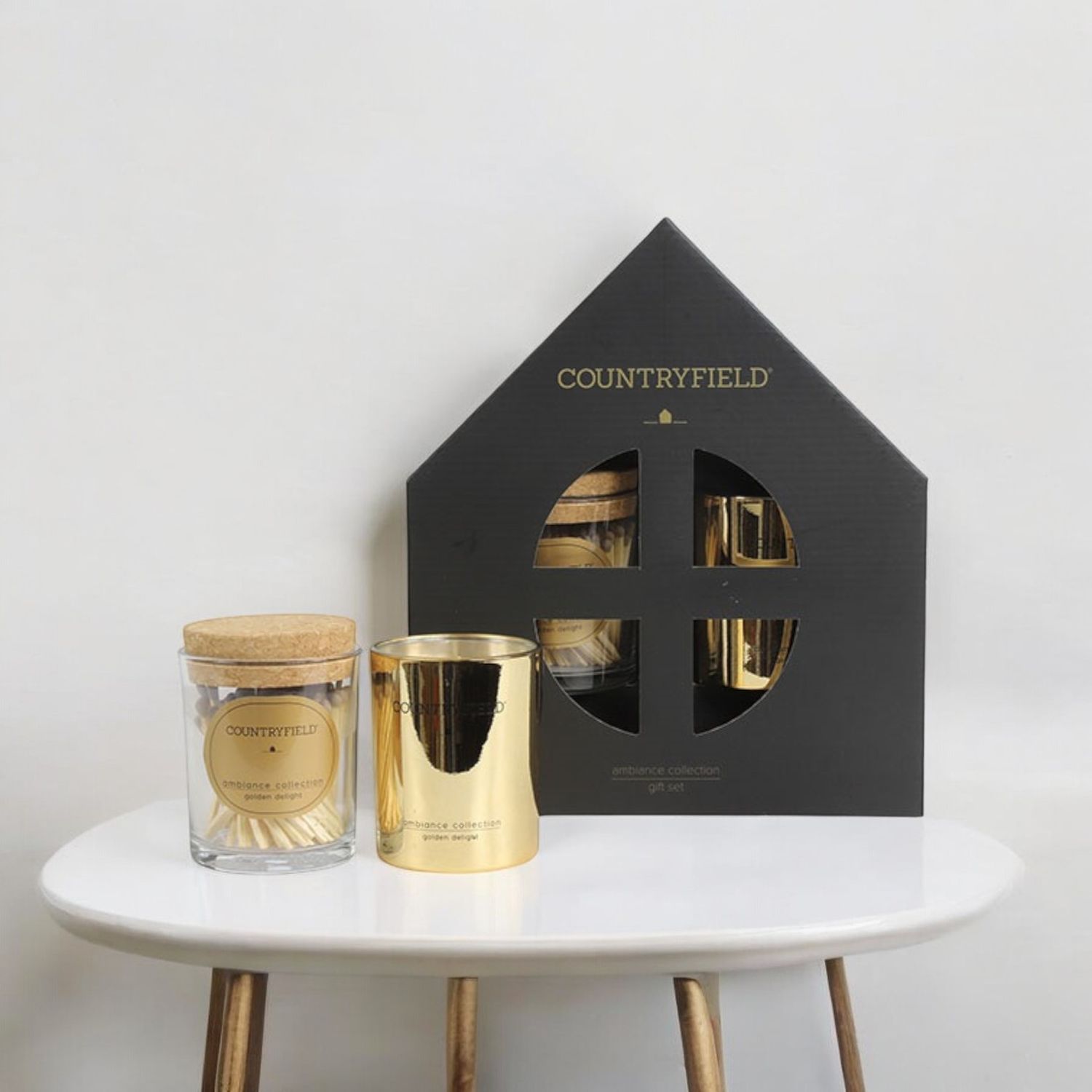 Golden Delight Gift box lucifers i/glas &amp; kaars goud-L7,5B21,5H25CM