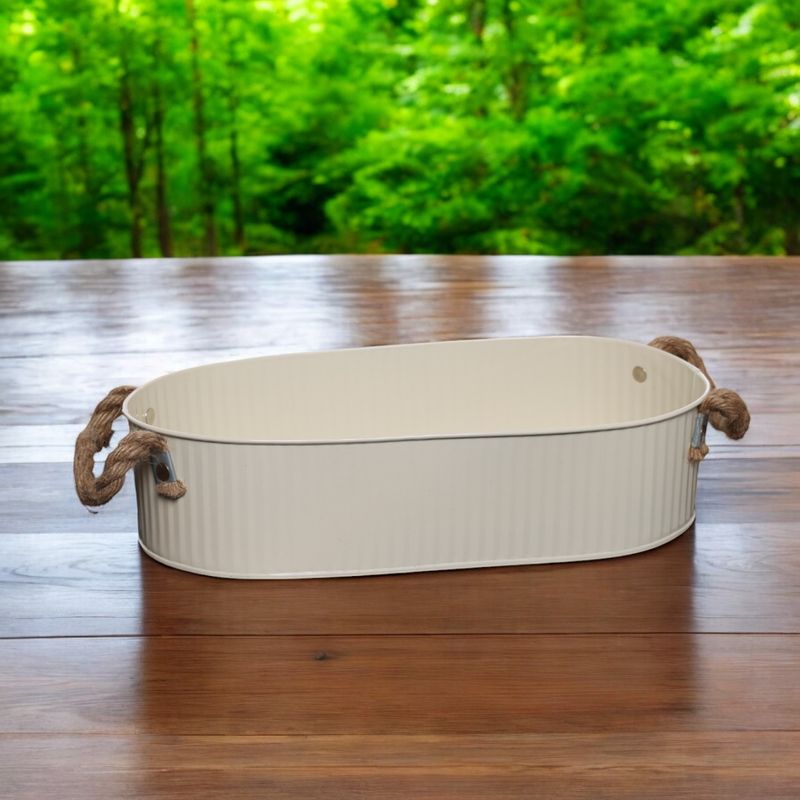 Metalen tray ovaal met koord crème