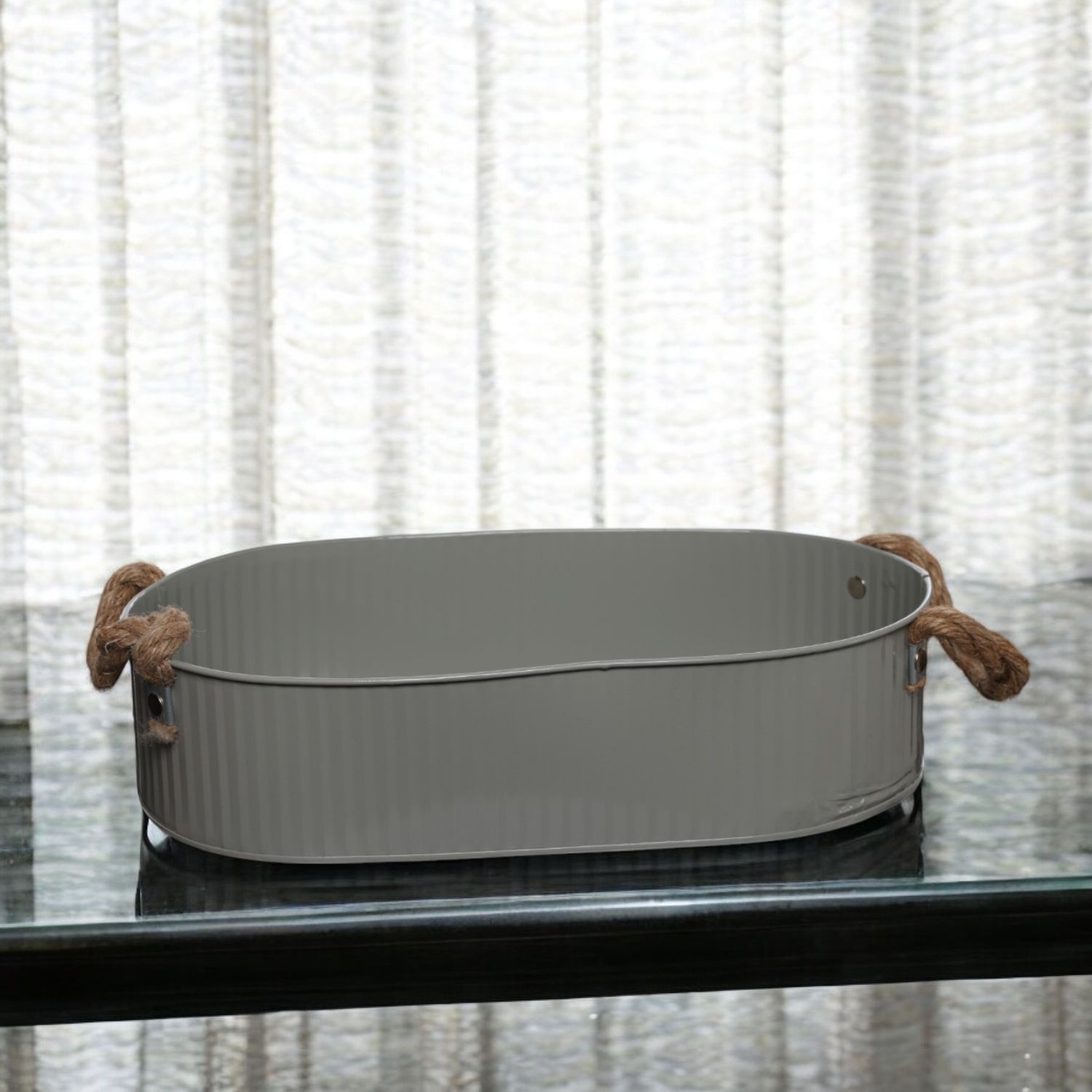Metalen tray ovaal met koord d. groen