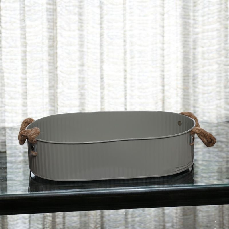Metalen tray ovaal met koord d. groen