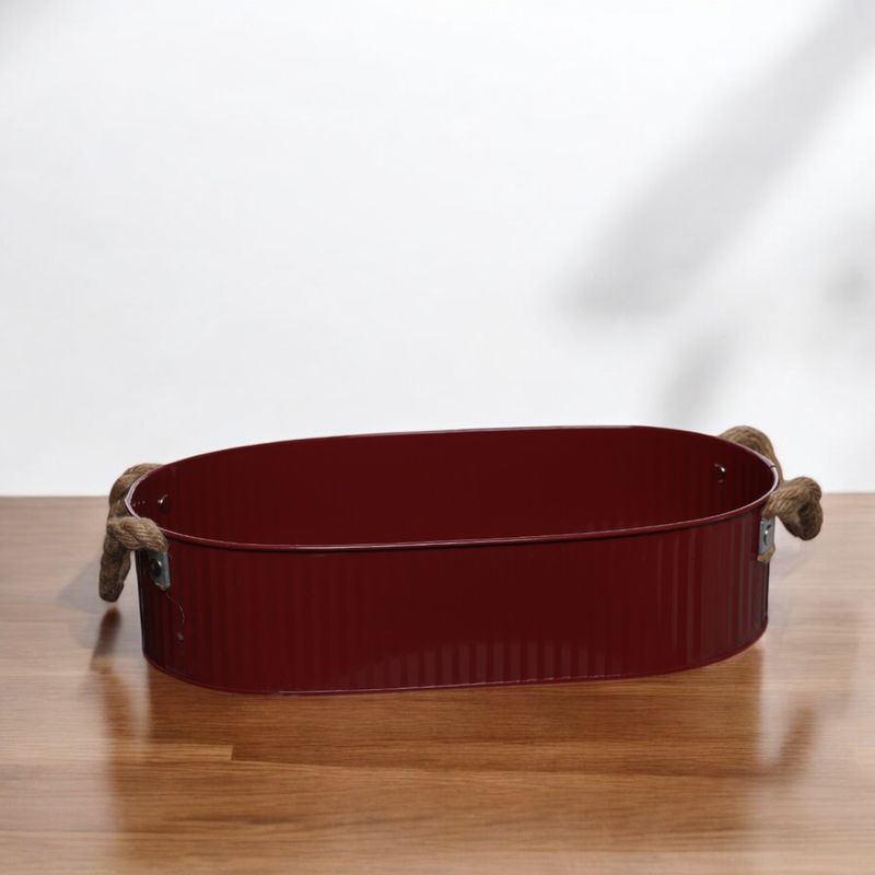 Metalen tray ovaal met koord d.rood