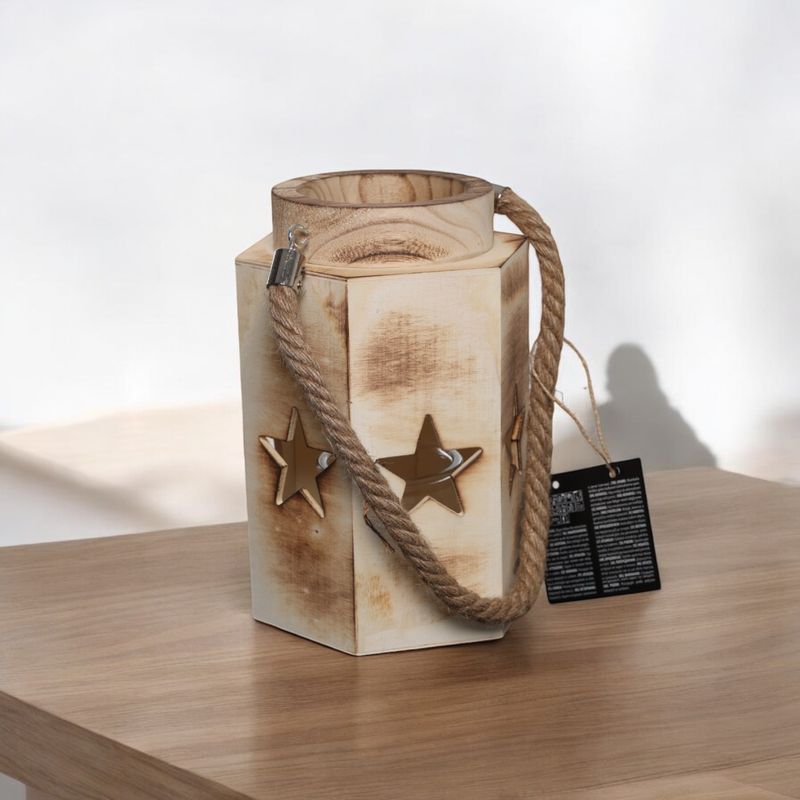 Lantaarn hout 14x16xH23cm ster