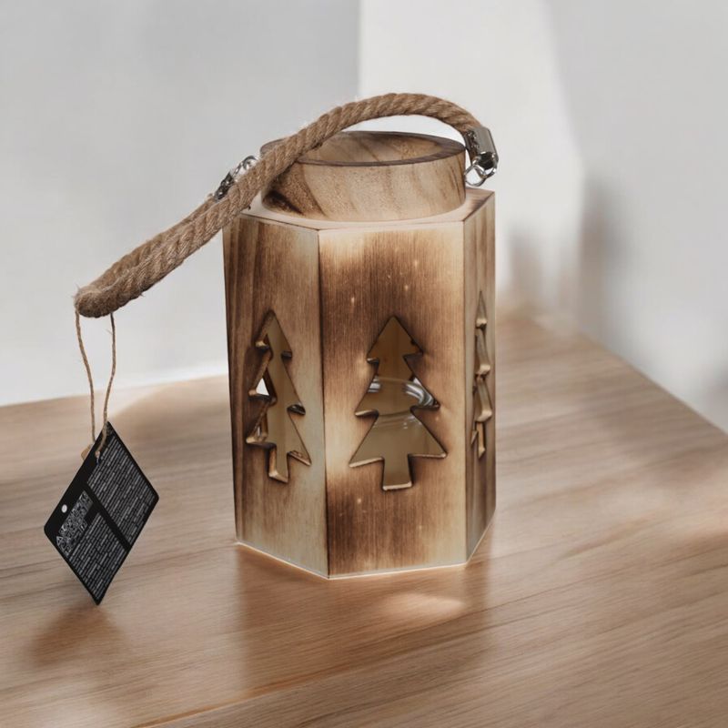 Lantaarn hout 14x16xH23cm kerstboom