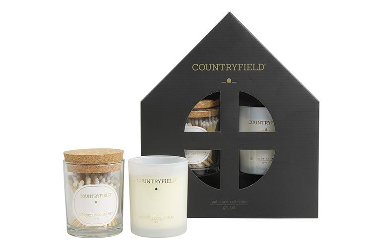 Spa Gift box lucifers i/glas &amp; kaars wit-L7,5B21,5H25CM