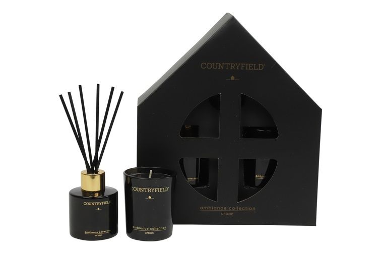 Urban Gift box geurstokje &amp; kaars XS zwart-L19,5B6,5H22CM