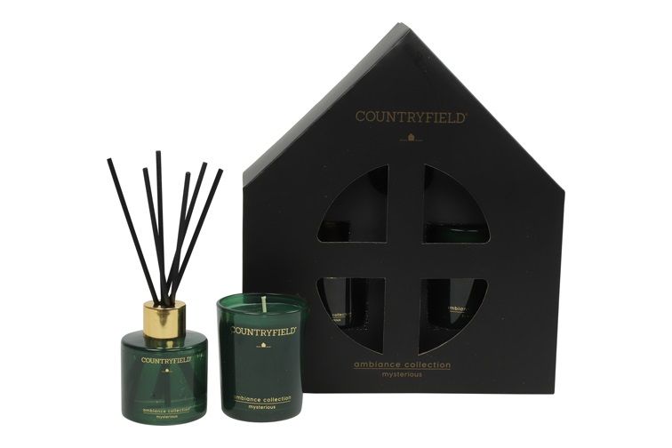 Mysterious Gift box geurstokje &amp; kaars XS d.groen-L19,5B6,5H22CM