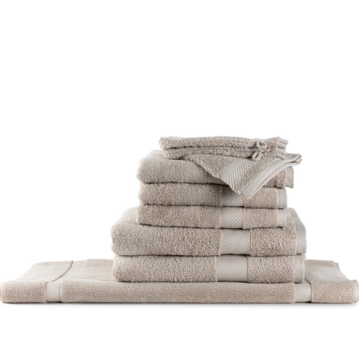 Royal Touch Set of Towels and Una Bath Mat Beige