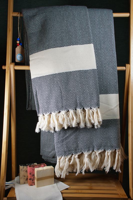 Plaid &amp; deken &quot;Couture&quot; in zigzagpatroon | geweven 100% katoen 200x240 cm BLACK