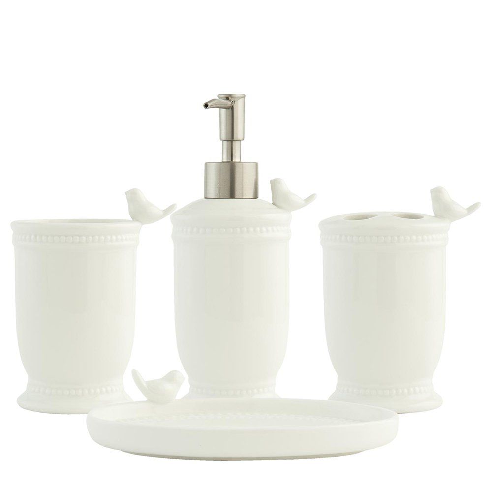 Badkamerset Set van 4 Vogel Wit 10x7x13 cm/10x7x13 cm/10x7x19 cm/15x10x4 cm