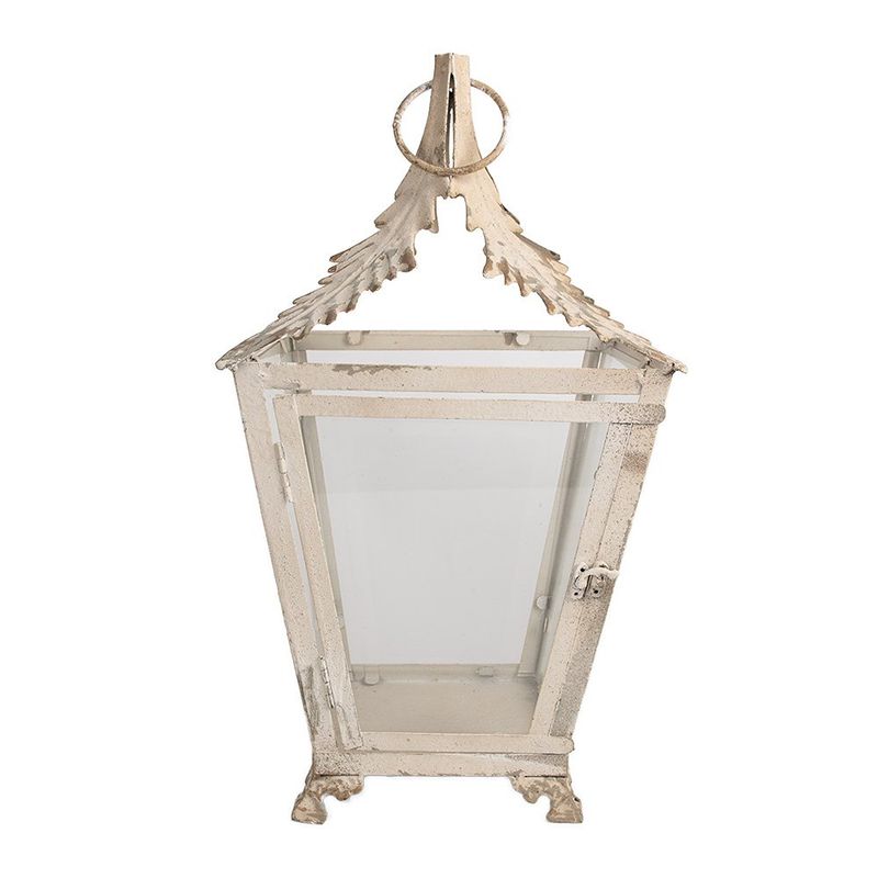 Lantaarn Beige, Metaal en Glas 26x26x47 cm