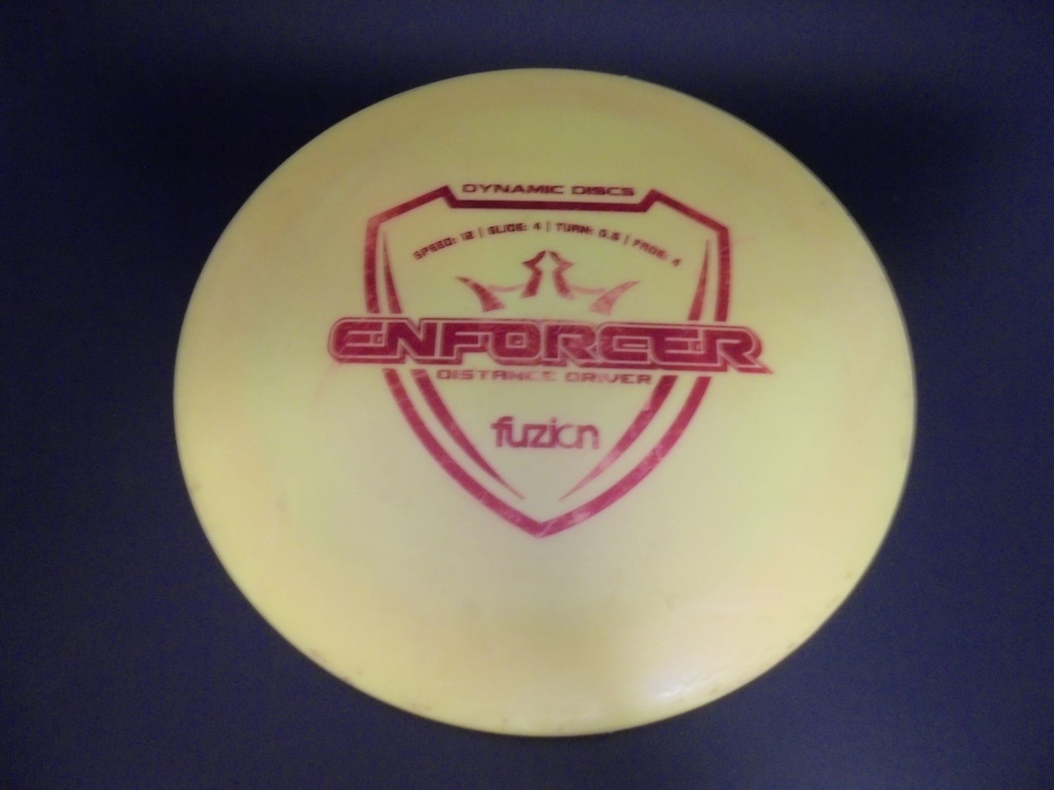 Dynamic Discs Fuzion Enforcer, YELLOW, USED; Stock Stamp 174g