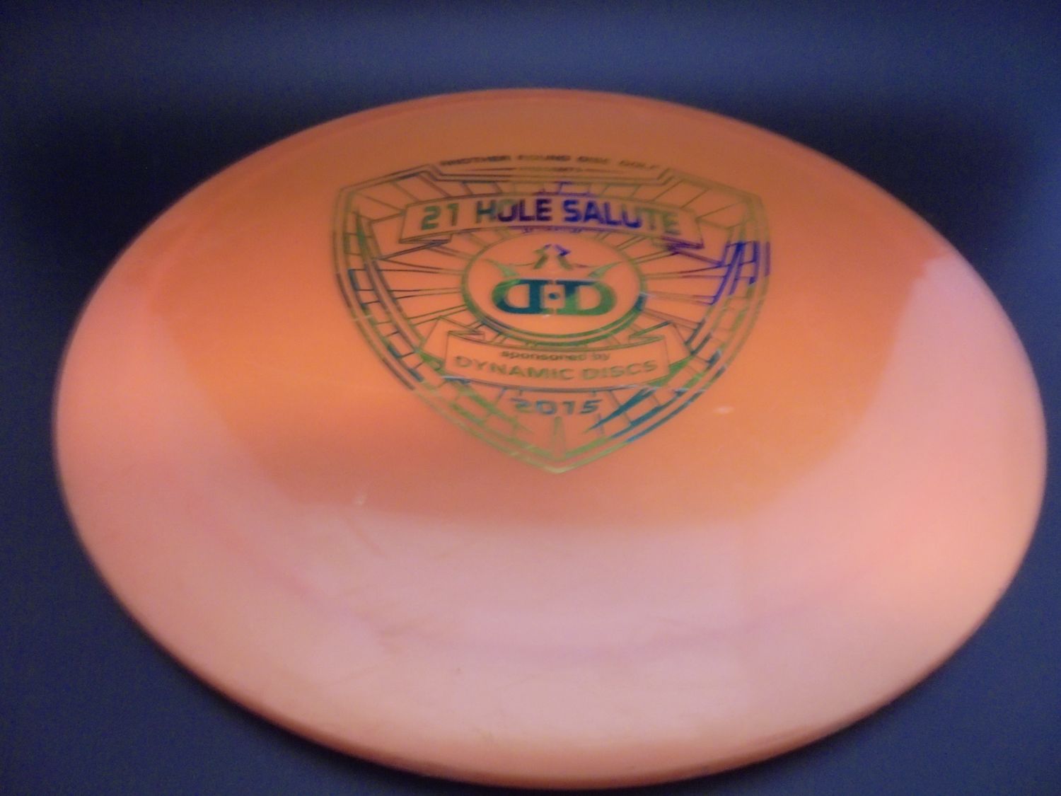 Dynamic Discs Fuzion Enforcer, ORANGE, USED; 2015 - 21 Hole Salute Stamp