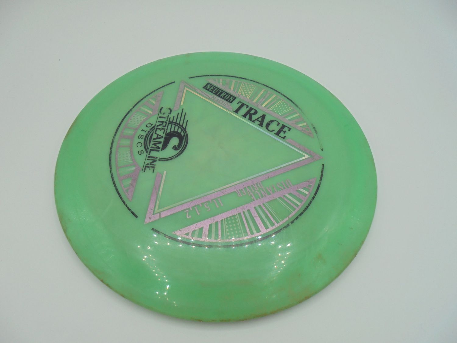Streamline Discs Neutron Trace, GREEN, USED; Multi Frisbee Club Stamp