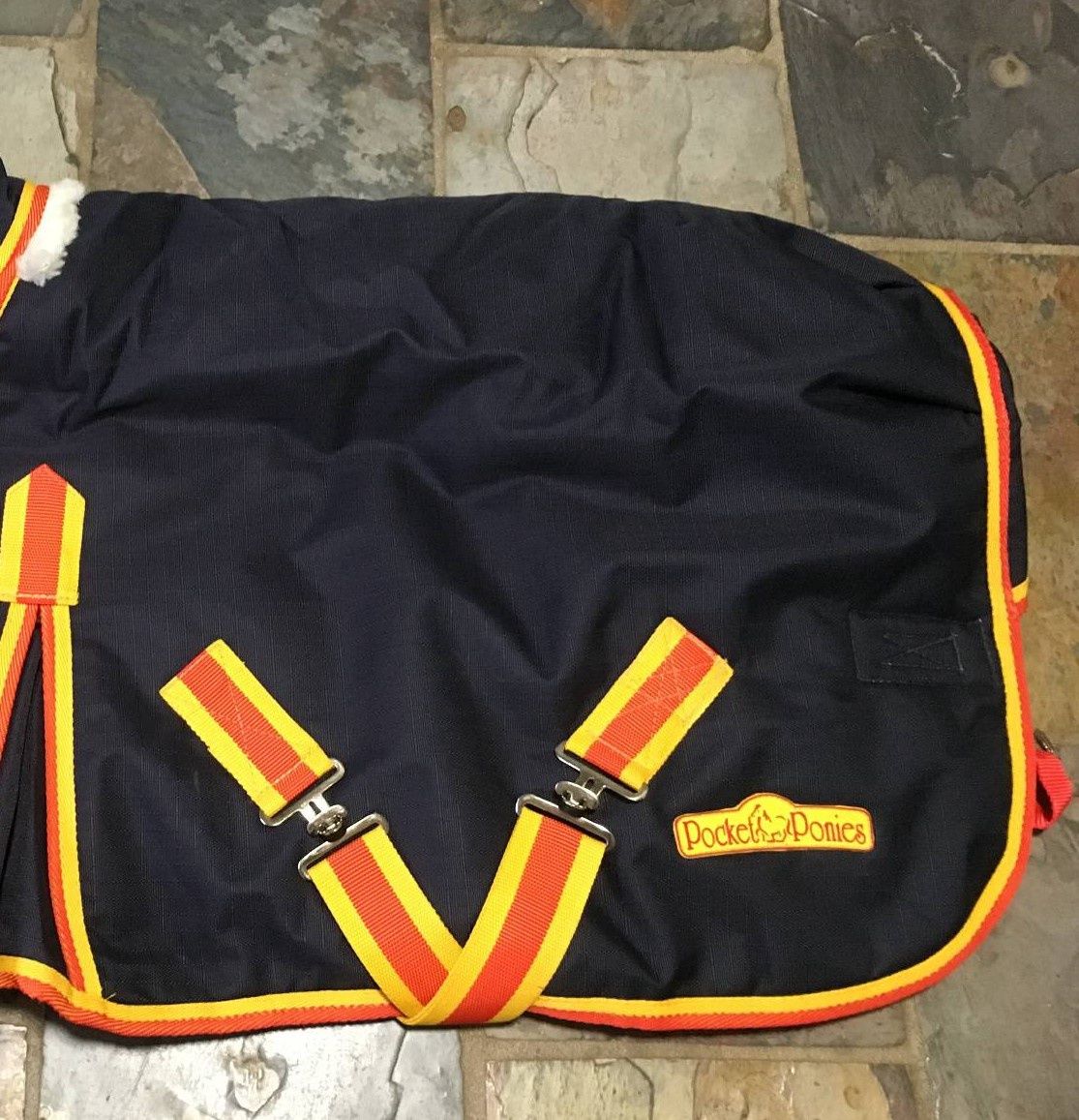 PP 1200 Denier Synthetic Rug with 250g Fill, Colour: Navy with Red &amp; Yellow Binding, Size: 2&#39;6&quot;