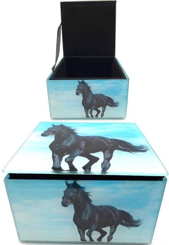 Horse Black Glass Box