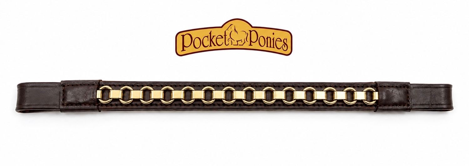 Leather Chain Browbands, Color: Black/Brass, Size: 12 1/2