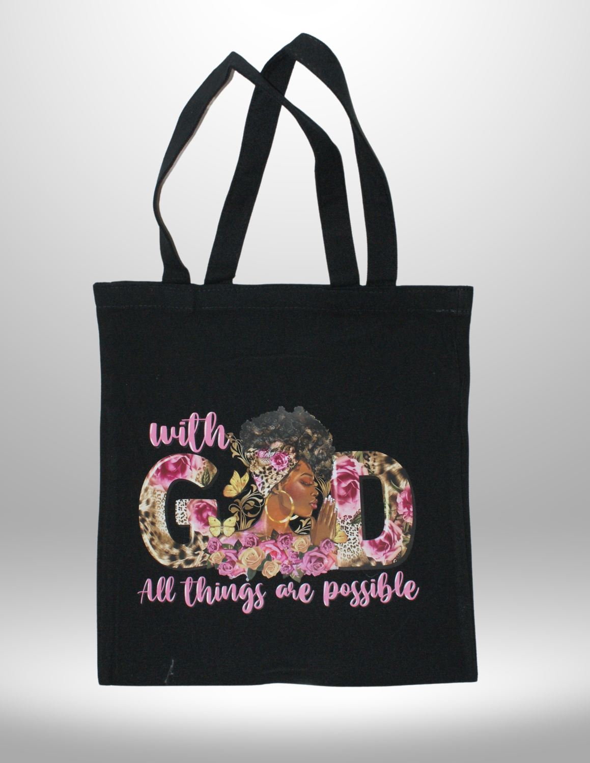 "With God" Black Tote Bag