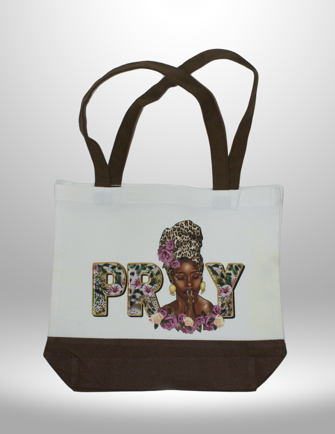 "Pray" Brown Two-Tone Tote