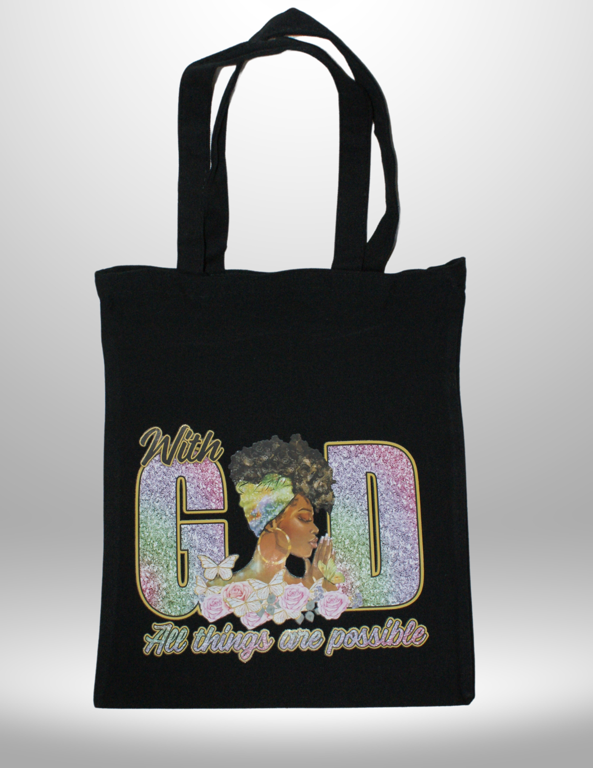 "With God" Black Tote Bag