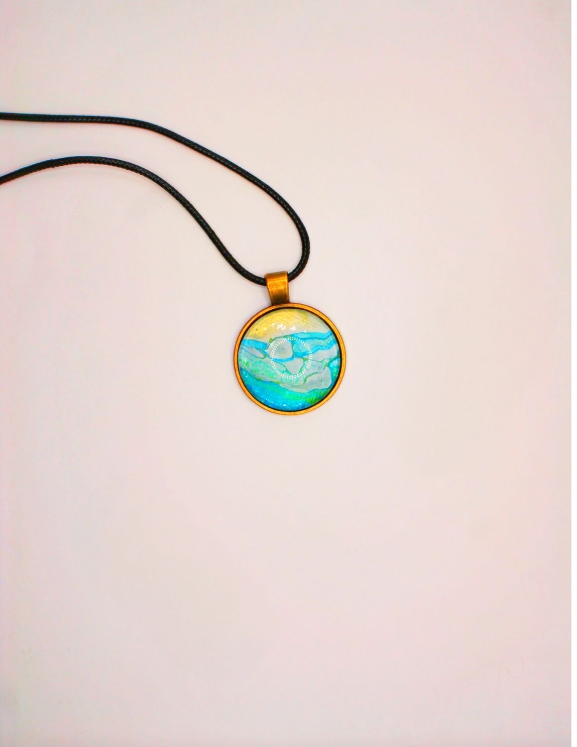Blue Green and Gold Circle Pendant