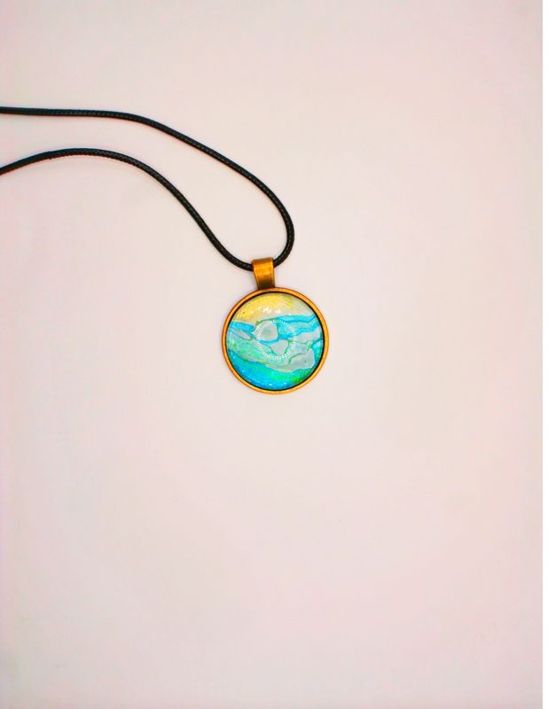 Blue Green and Gold Circle Pendant