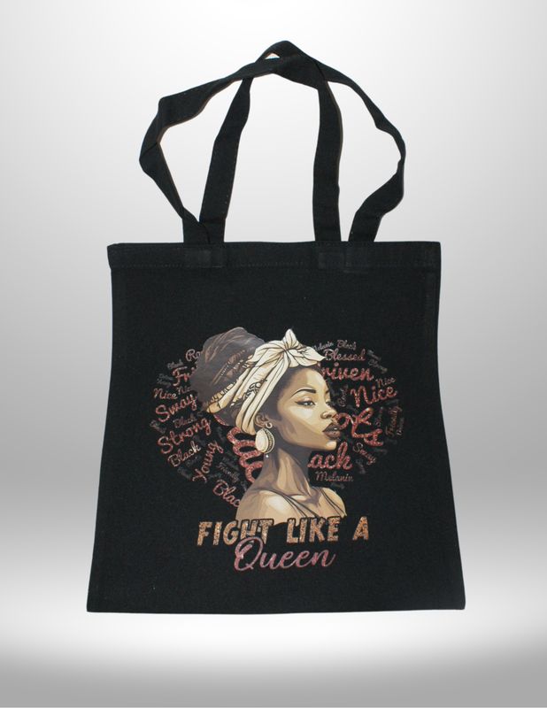 Canvas Tote Bag-Black-Fight Like A Queen