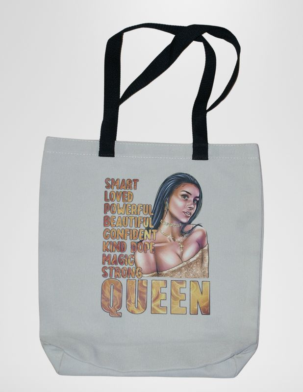 Canvas Tote Bag-Black Straps Brown Skin Beauty
