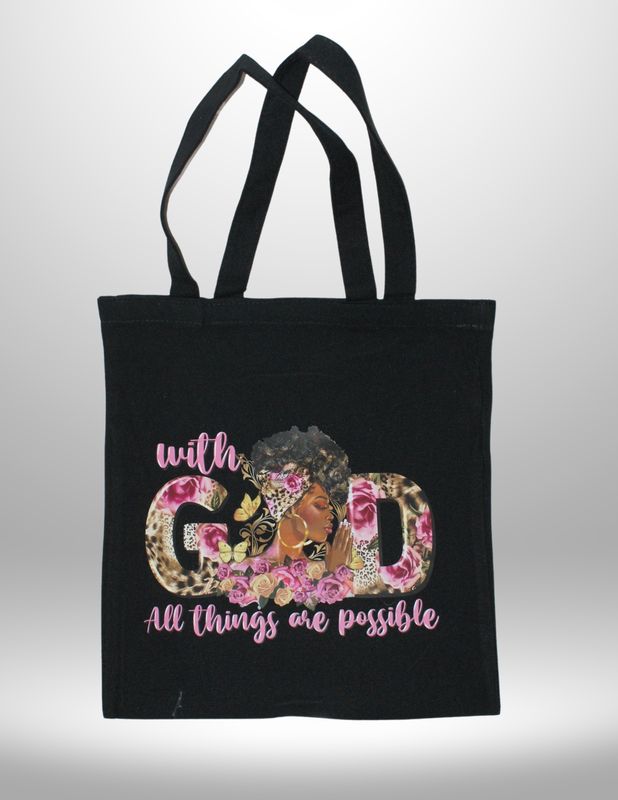 Canvas Tote Bag Black With God"