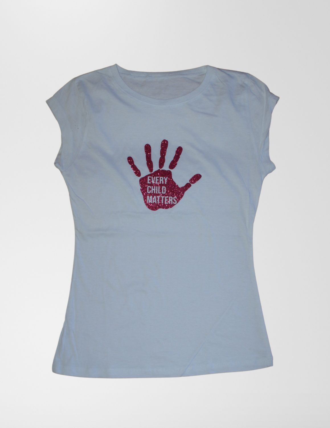 Girls T-Shirt-Every Child Matters-Red Glitter on White