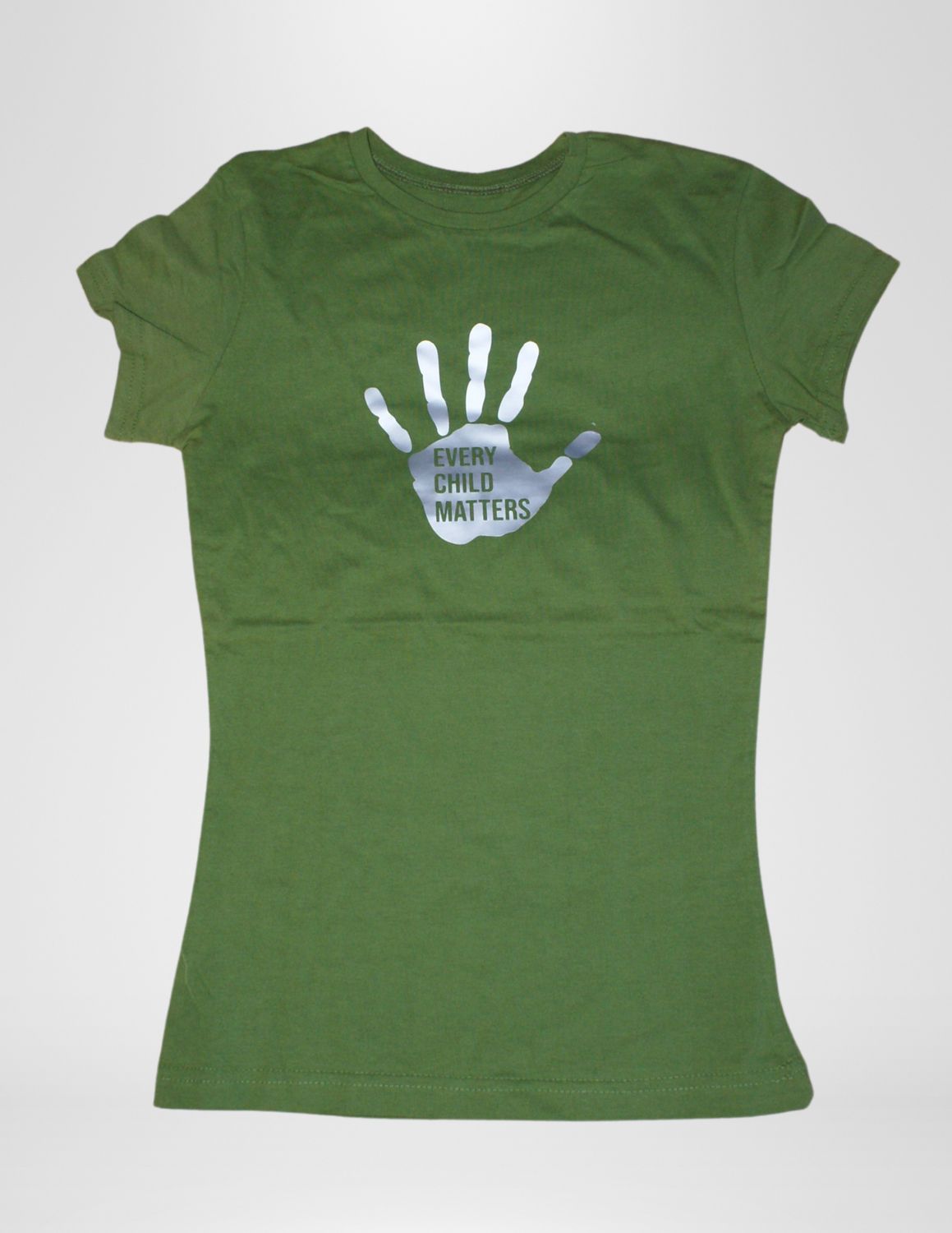 Girls T-Shirt-Every Child Matters-Silver on Green