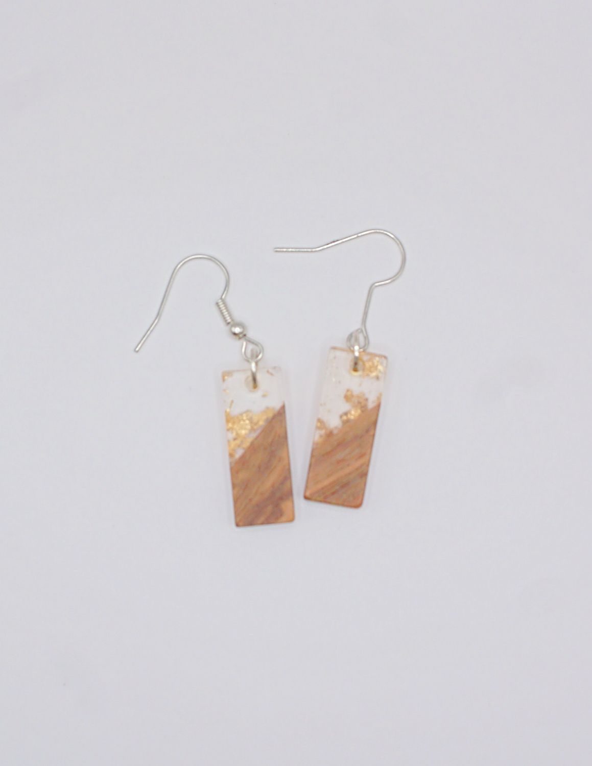 Resin & Wood Earrings-Rectangle with Gold Details
