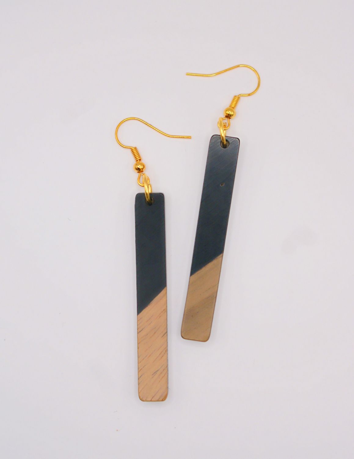 Resin & wood Earrings-Rectangle with Black Details