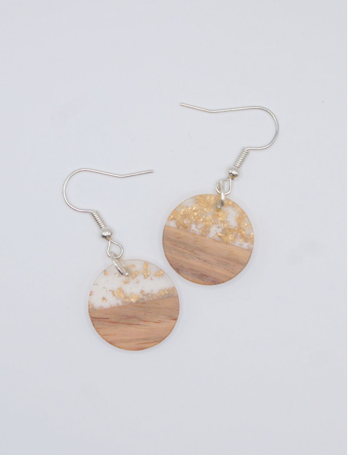 Resin & Wood Earrings-Round with Gold Details