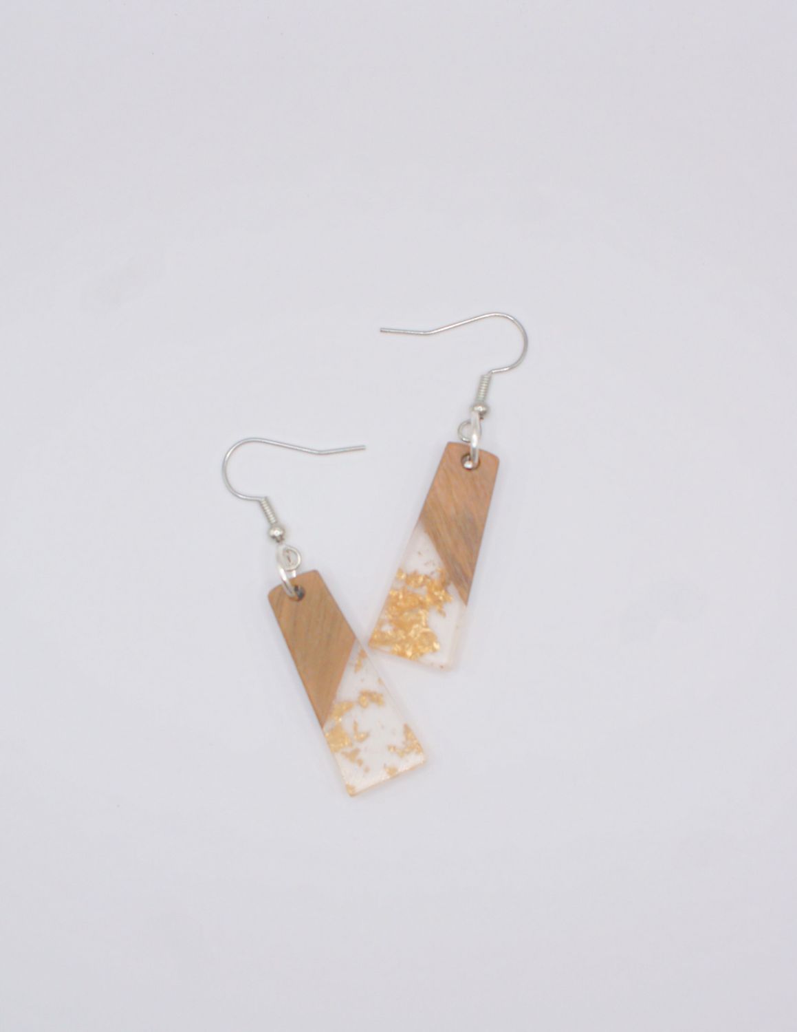 Resin & Wood Earrings-Flared Shape with Gold Details