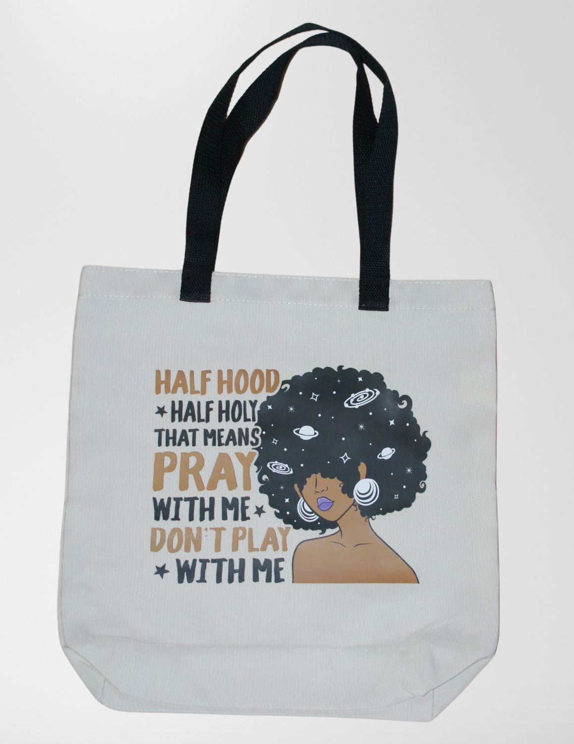 Canvas Tote Bag-Black Straps Half Hood