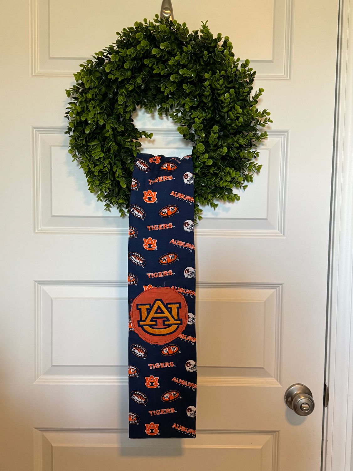 Auburn wreath sash, Auburn fabric, hand made, plus embroidered AU design