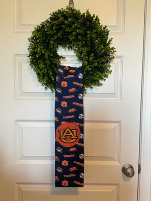 Auburn wreath sash, Auburn fabric, hand made, plus embroidered AU design