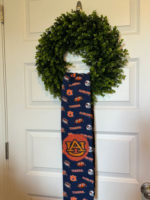 Auburn wreath sash, Auburn fabric, hand made, plus embroidered AU design
