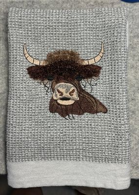 Highland Cow waffle Dish Towel