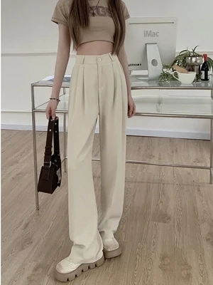 Elastic Waist Casual Pants Women&#39;s Straight Leg Pants
