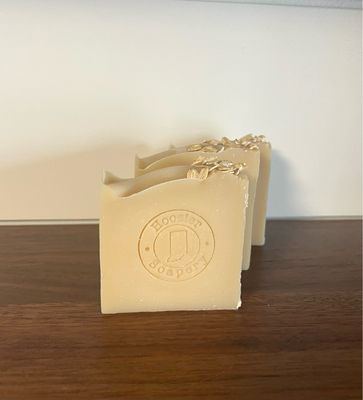 3 Tan Colored Soap bars with stamp and oats on the top