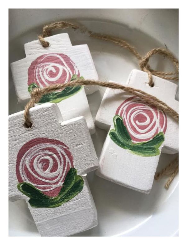 Wooden Cross with Rose Detail