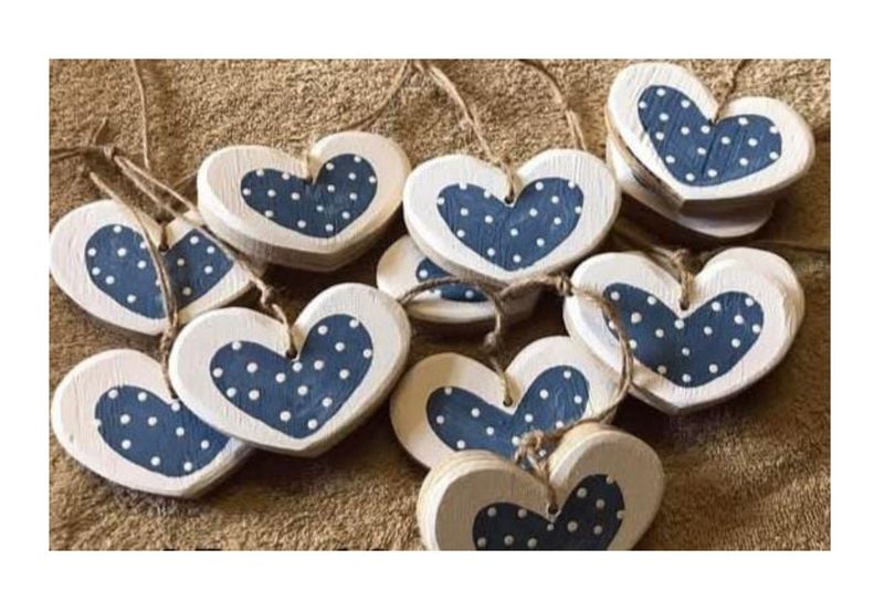 Blue Wooden Hearts