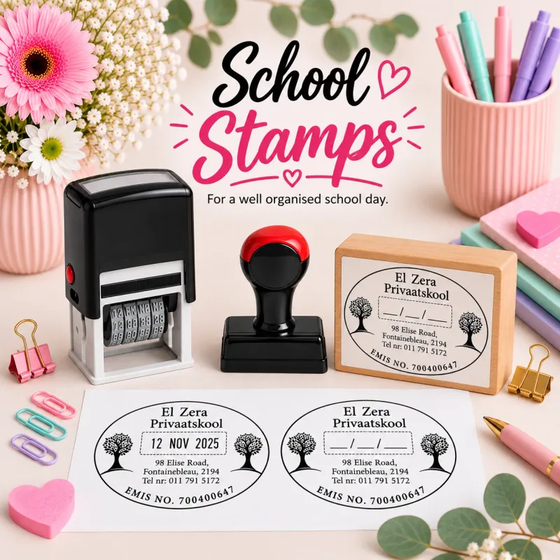School Stamps Self-Inking, wooden block and plastic handle stamp Jozi Stamps webp